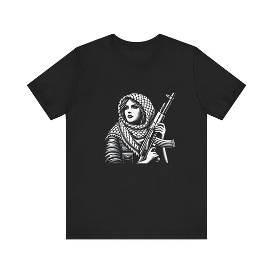 Palestinian Resistance Freedom Fighter Woman AK-47 Free Palestine Gaza Mens Womens Unisex Shirt